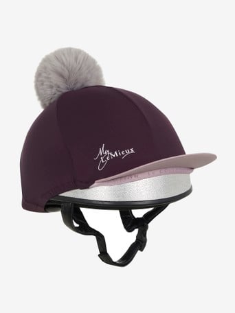 Riding hat silk fur Pom Button lilac with Pink sparkly panels and peak 