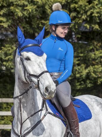 LeMieux Benneton Blue Hat Silk and matching GGGear Cross Country Base layer, 