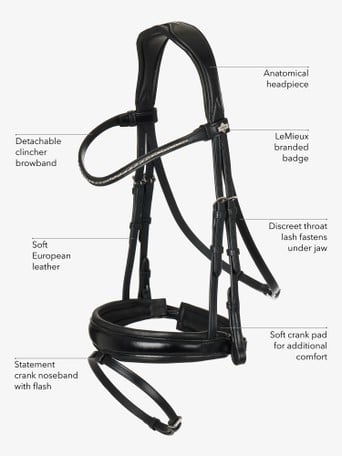 Royal Heritage Event/Dressage Bridle/Removable Flash/Rubber lined reins w/ stops 